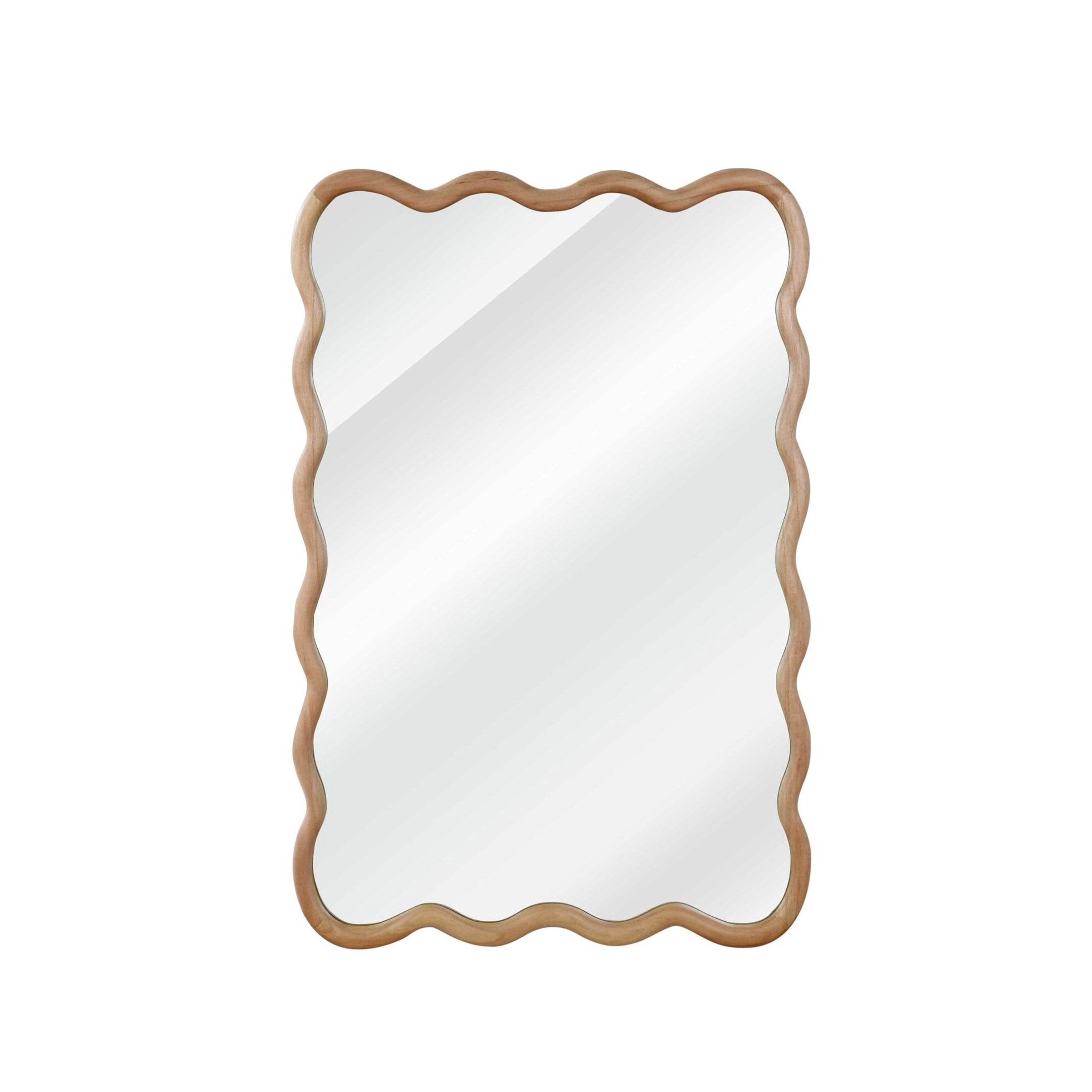 Noble House 20"x30" Wavy Rectangle Wall Mirror, Solid Wood Decorative Vanity Mirror, Natural