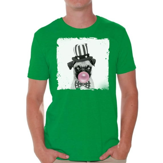 Awkward Styles Little Pug Clothes Animal T-Shirt for Men Funny Animal Gifts Pug T Shirt Cute Animal T Shirt Pug Shirt Gifts for Him Funny Men T Shirt Puppy Pug Tshirt Pug with Pink Gum T Shirt