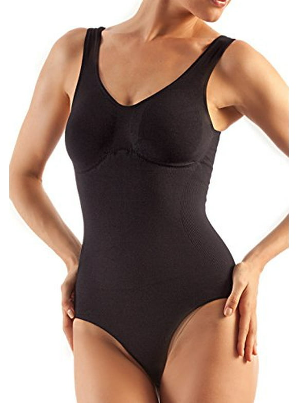 Compression Shaper Bodysuit. Microfiber Shape Wear. For Slimmer Look & After Cosmetic Surgery. Post-Op Garments. Fine Italian Made Quality & Style (Medium Black)