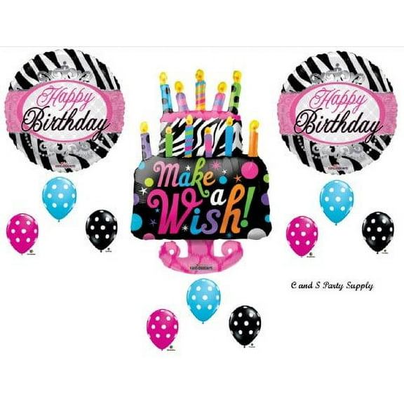 Zebra Cake Make A Wish BIRTHDAY PARTY Balloons Decorations Supplies 16th 13th Teenager Hippy