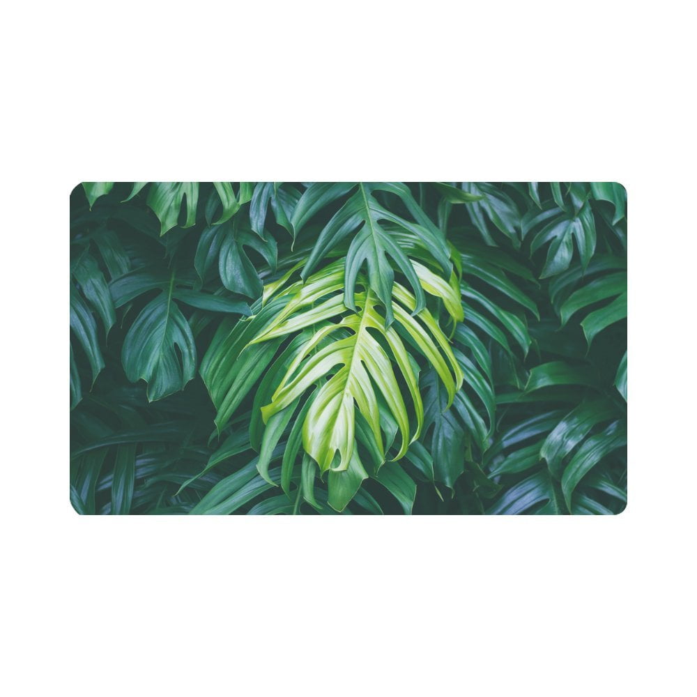 MKHERT Tropical Green Palm Leaves Summer Forest Plant Doormat Rug Home