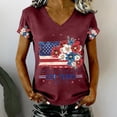 thumbnail image 2 of Summer Tops for Women Gsakboxl Women V Neck Patriotic T-Shirt, 4th Of July USA 250th Anniversary American Flag Floral Graphic Print Short Sleeve Casual Holiday Tops Womens Shirts XXXL, 2 of 8