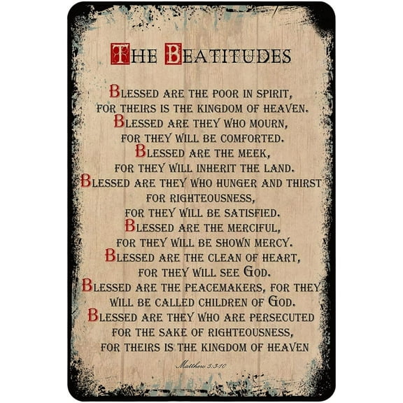 Vintage Tin Sign The Beatitudes Wall Décor - Scripture Wall Décor - Christian Wall Art for Home or Office Decore, Inspirational Poster for Spiritual - Metal Plaque 8 X 12 Inch