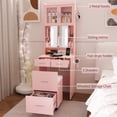 thumbnail image 6 of Ktaxon Makeup Vanity Table for Small Spaces, Vanity Table Set with Charging Station and Sliding Mirror, Bedroom Makeup Table, Pink, 6 of 11