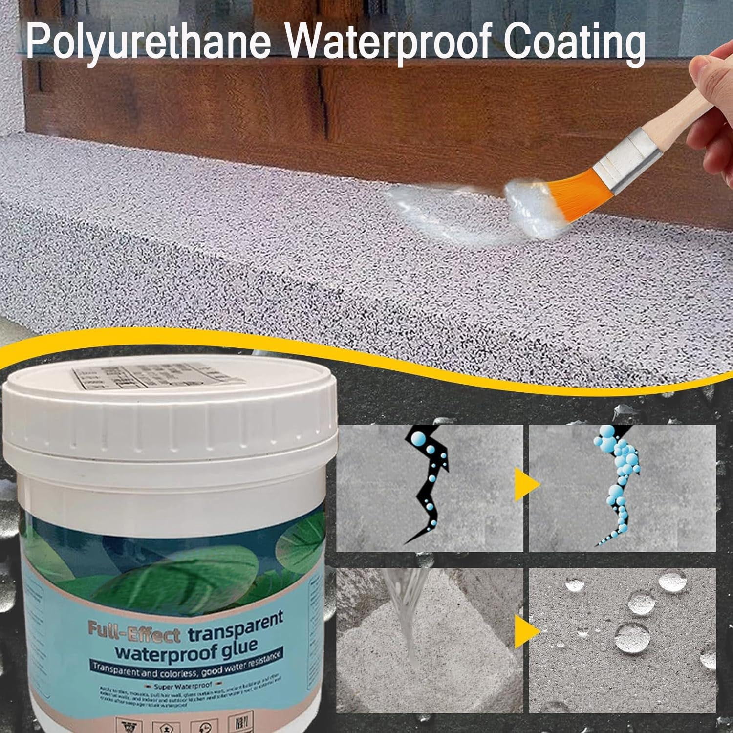 Detroitrain Transparent Waterproofing Glue, Detroitrain Polyurethane Waterproof Coating, Agent Roofs, Walls, Garden, Bathroom, Kitchen 3PCS