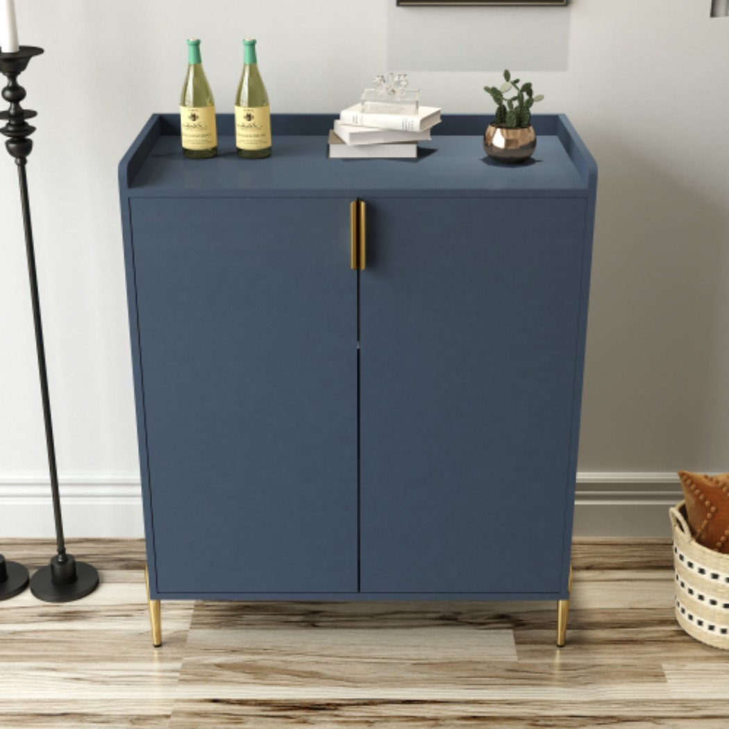 Wine Bar Cabinet, 2-Door Liquor Cabinet with 12-Bottle Wine Rack, Adjustable Shelf & Soft-Close Hinges, Sideboard Buffet Cabinet for Dining Room, Kitchen & Living Room, Blue