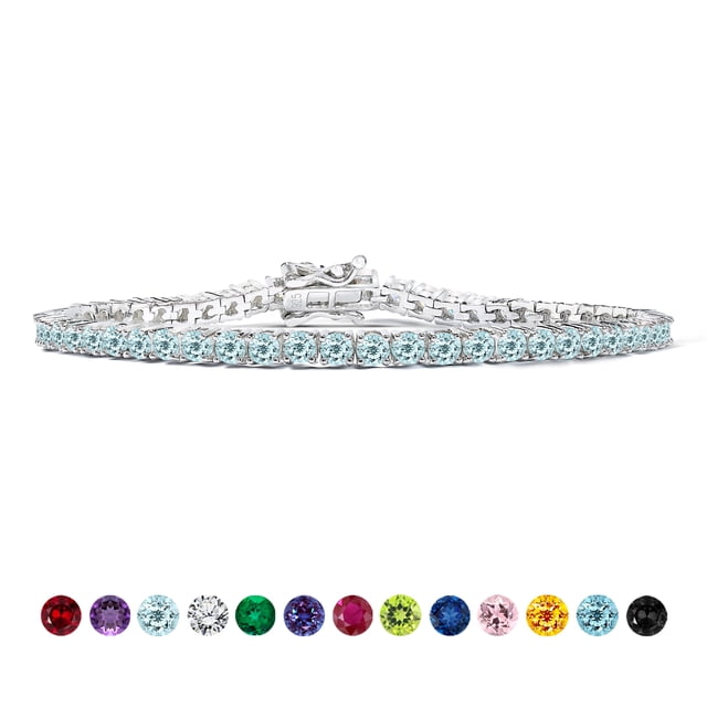 JeenMata Classic 5.5 TCW Marcha de corte redondo - Aguamarina - Pulsera de tenis con piedra natal Diseño de eternidad - Chapado en oro blanco, Mujer, Adulto
