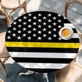 thumbnail image 3 of Thin Yellow Round Fitted Table Cover Line Gold Emergency Dispatchers Truck Flag Waterproof Table Cloth with Elastic Edge Wipeable Tablecloth for Picnic Camping Party Fits 36"-44" Diameter, 3 of 8