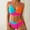 Hot Pink, variant on Bikini set for Women Fashion Bright Color Blocked Two Piece Swimsuit Stretchy Mid Waisted Push Up Tankini Bathing Suits
