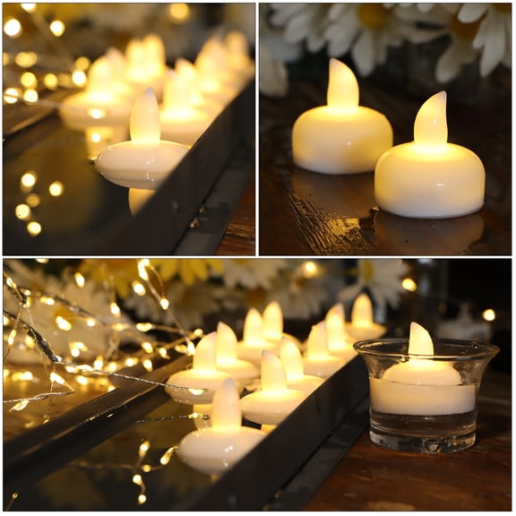 Floating Candles | LED Water Lights | Electronic Flicker, Waterproof, Battery Powered, Wedding Decor | Multicolor | 12-Pack | 3.7x4cm Reusable Flameless