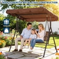 thumbnail image 3 of YUSAZENS Balançoire de Patio Extérieure à 3 Places avec Auvent Réglable, Cadre en Acier Robuste, Porte-Gobelets Intégrés, Table Pivotante de Rangement pour Jardin, Cour Arrière, Pelouse, Véranda avant, Brun, 3 of 7