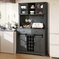 thumbnail image 4 of HLR 72" Home Wine Bar Cabinet with Sliding Barn Door, Hutch, and Drawers, for Dining Room, Gray, 4 of 7