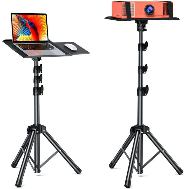 AMADA HOMEFURNISHING Trépied Projecteur Pliable, Support d'Ordinateur Portable Polyvalent avec Plateau de Souris Amovible, Hauteur Réglable 25-63 Pouces, Projecteur de Film Extérieur