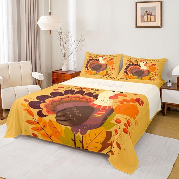 Feelyou Autumn Turkey Child Twin Sheet Sets, Thanksgiving Day Bedding, 3 Pieces