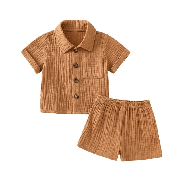 xiaxaixu Bambin 2Pcs Été Tenues, Manches Courtes Bouton vers le Bas Chemise + Ensemble Short