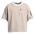 thumbnail image 4 of KHONTS Waffle Shirts for Men Crewneck Short Sleeve Shirts Casual Tshirts Sport Summer Tees Pullover Tops Zippered Pocket Khaki M, 4 of 4