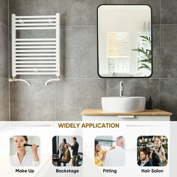 HomGarden 22" x 30" Rectangular Bathroom Vanity Wall Mirror Modern Black Metal Frame