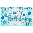 thumbnail image 2 of Blue Themed Happy Birthday Banner with Balloons Stars and Party Hats Background Decoration for Birthday Party Photography Props Party Supplies Decorations, 2 of 8