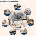 thumbnail image 7 of Faux Fur Saucer Chair - Oversized Foldable Moon Chair for Adults, 300lb Capacity Lounge Chair with Metal Frame, Plush Flower Accent Seat for Bedroom, Living Room or Dorm (Grey), 7 of 7