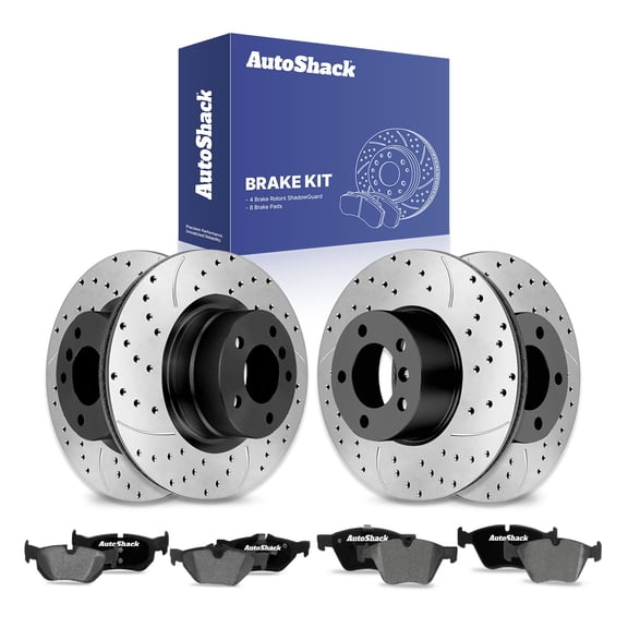 AutoShack Front Vented & Rear Vented Drilled & Slotted E-Coated Brake Rotors   Ceramic Pads 12-PC Brake Kit Replacement for 2008-2010 BMW 328i 2007-2009 BMW 323i ShadowGuard