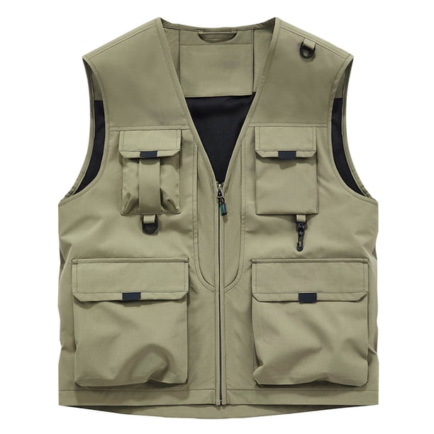 pstuiky Camiseta sin mangas para hombre, Chaqueta de trabajo sin mangas con cuello y múltiples bolsillos para hombre Camisas de hombre xl