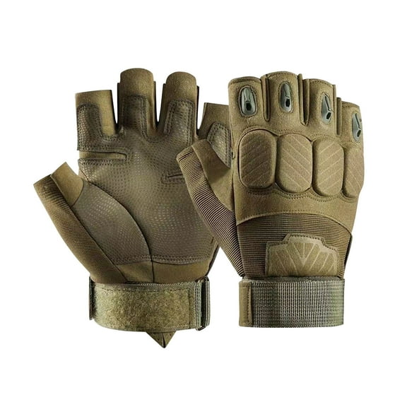 Xfvqtps Mens Motorcycle Fingerless Gloves Hook Adjustable Thickened Hard Knuckle Protection Outdoor Hiking Training Shooting Road Cycling Gloves Green
