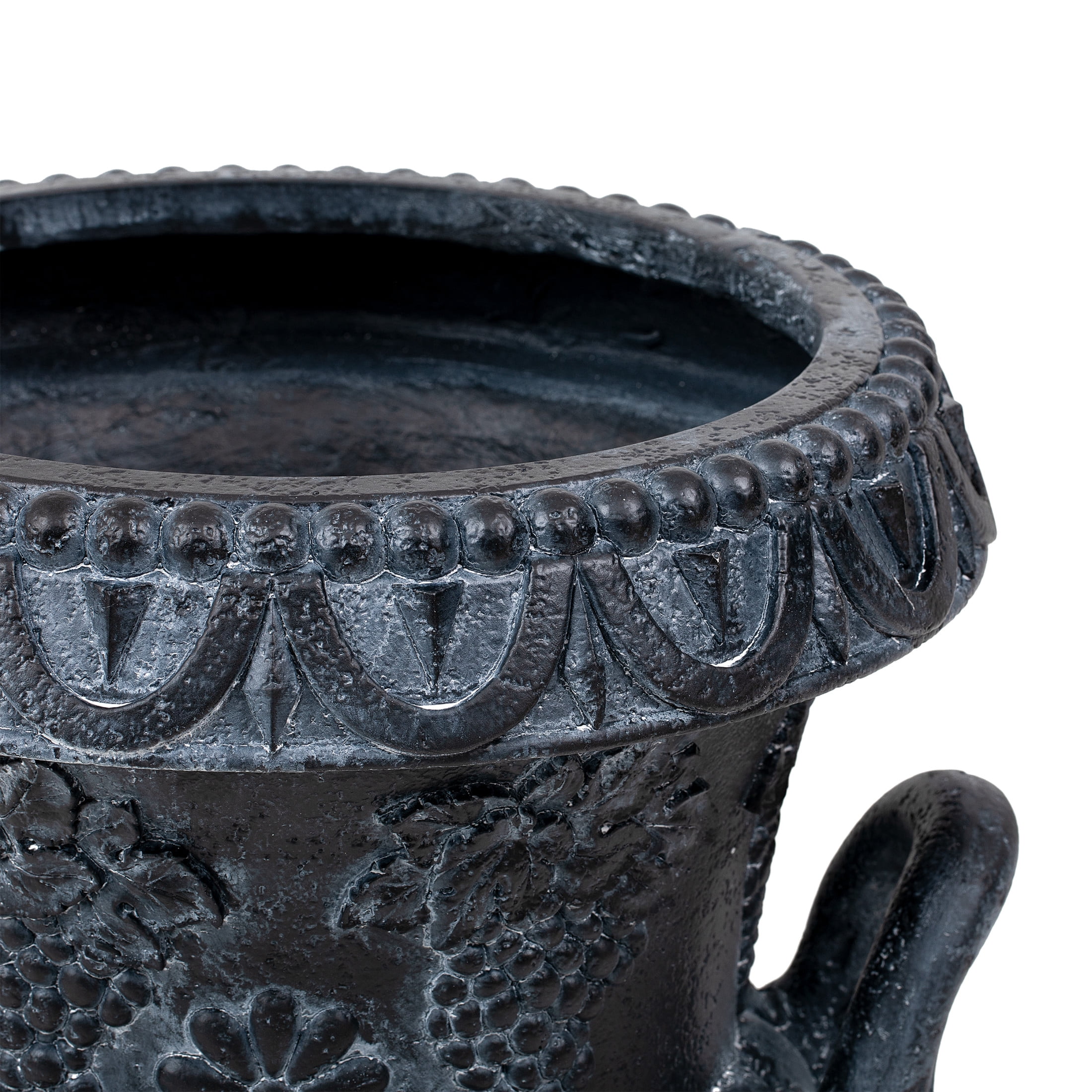 Christopher Knight Home MGO Grape Relief Urn Planter with Elephant-Head Handles, Antique Black