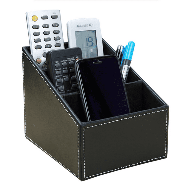 KINGFOM Support pour Télécommande, Organisateur de Bureau en Cuir PU à 3 Compartiments, Caddy pour Télécommande, Boîte de Rangement pour Télécommande pour Maison, Bureau, Hôtel, Téléphone Cellulaire, Brosse, Stylo, Crayon, Télécommande CA, Chauffage, Contrôleurs, Articles Divers (Brun)