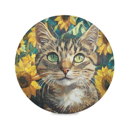 

WOBOGO Cat Oil Painting Round Placemats Set of 1 Heat Resistant Washable Kitchen Table Decorations 15.4in