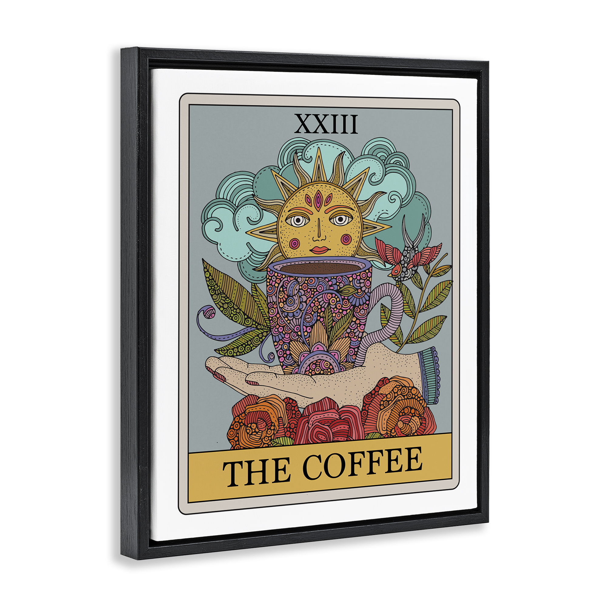 Stupell Industries The Coffee Tarot Food & Beverage Painting Black Floater Framed Art Print Wall Art, 25 x 31