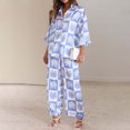 thumbnail image 1 of Pijamas Navideñas Conjunto de blusa de solapa y pantalón de pierna ancha para mujer, traje de casa a juego de 2 piezas Ygjytge Azul T XL para Mujer, 1 of 8