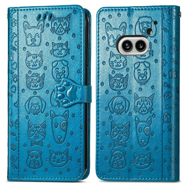 Funda Cartera FOXDOCK para Nothing Phone 2A , Flip PU con Relieve de Gatos y Perros, Tarjetero y Soporte