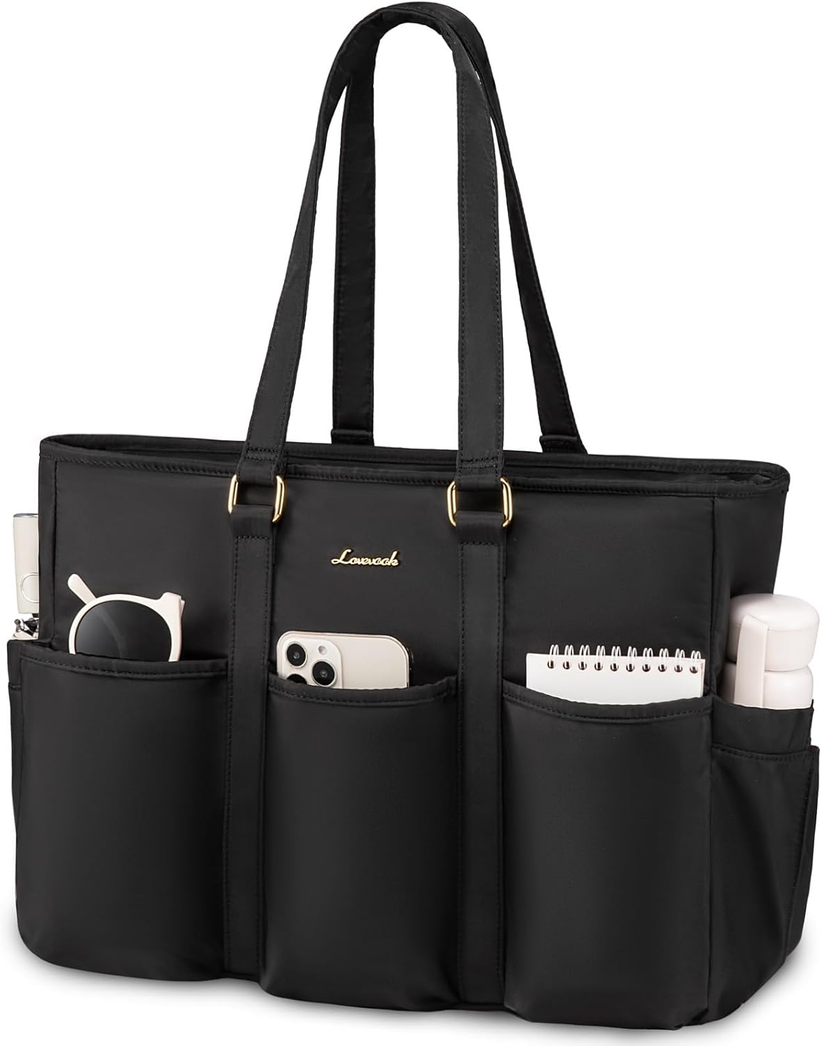 LOVEVOOK Laptop Tote Bag for Women Work, Teacher Tote Bag Nurse Bag With Large Cup Holder, Utility Professional Computer Bag For Work/Travel/College/Daily, Large Purse Handbag With Multi Pockets