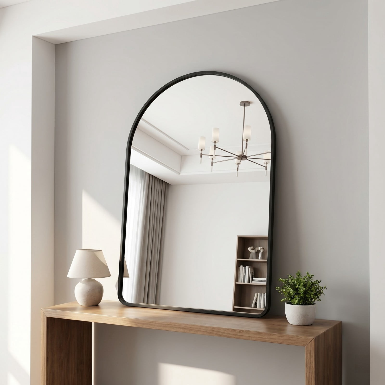Gleamira 36"x40" Arched Bathroom Wall Mirror Rounded Corner Vanity Mirror with Metal Frame, Black