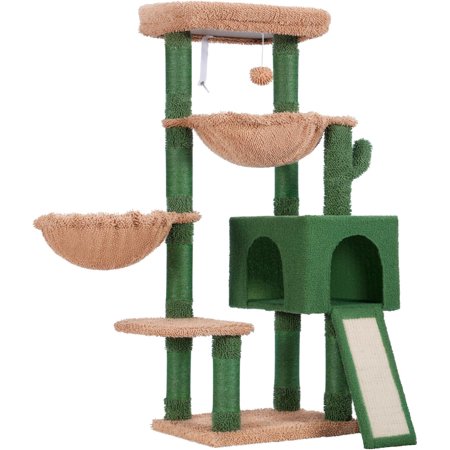 Large Cat Tree, Cat Tower for Indoor Cats, Cat House with Padded Bed, Cozy Condo, Hammocks, Sisal Scratching Posts, Big Scratcher, Cactus MPJ006-MCA