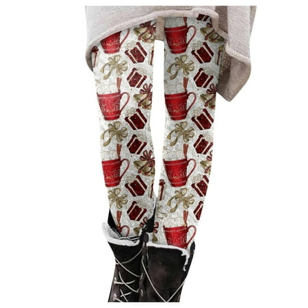 Dndkilg Christmas Leggings for Women Graphic Tummy Control High Waisted Holiday Womens Panties Funny Workout Clothing Tight Active Leggings Khaki 2XL