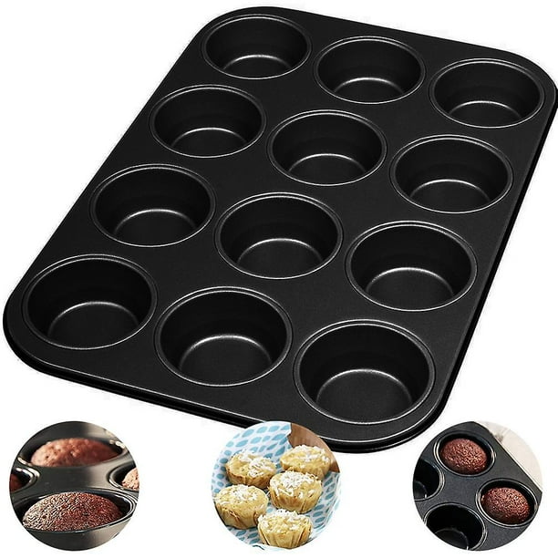 Molde antiadherente para pastel, 12 agujeros con acero al carbono, molde redondo para hornear pastel, bandeja para hornear con revestimiento de teflón, utensilios para horno