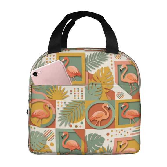 Flamingo Insulated Lunch Bag For Women, Reusable Lunch Box Picnic Tote Bags For Office Work Travel Picnic