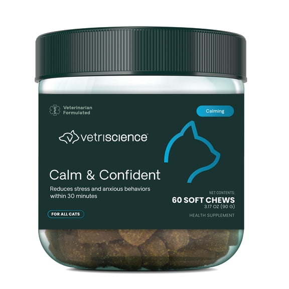 VetriScience Calm & Confident Anxiety Supplement Chews for Cats, Chicken Flavor, 60 Count Jar