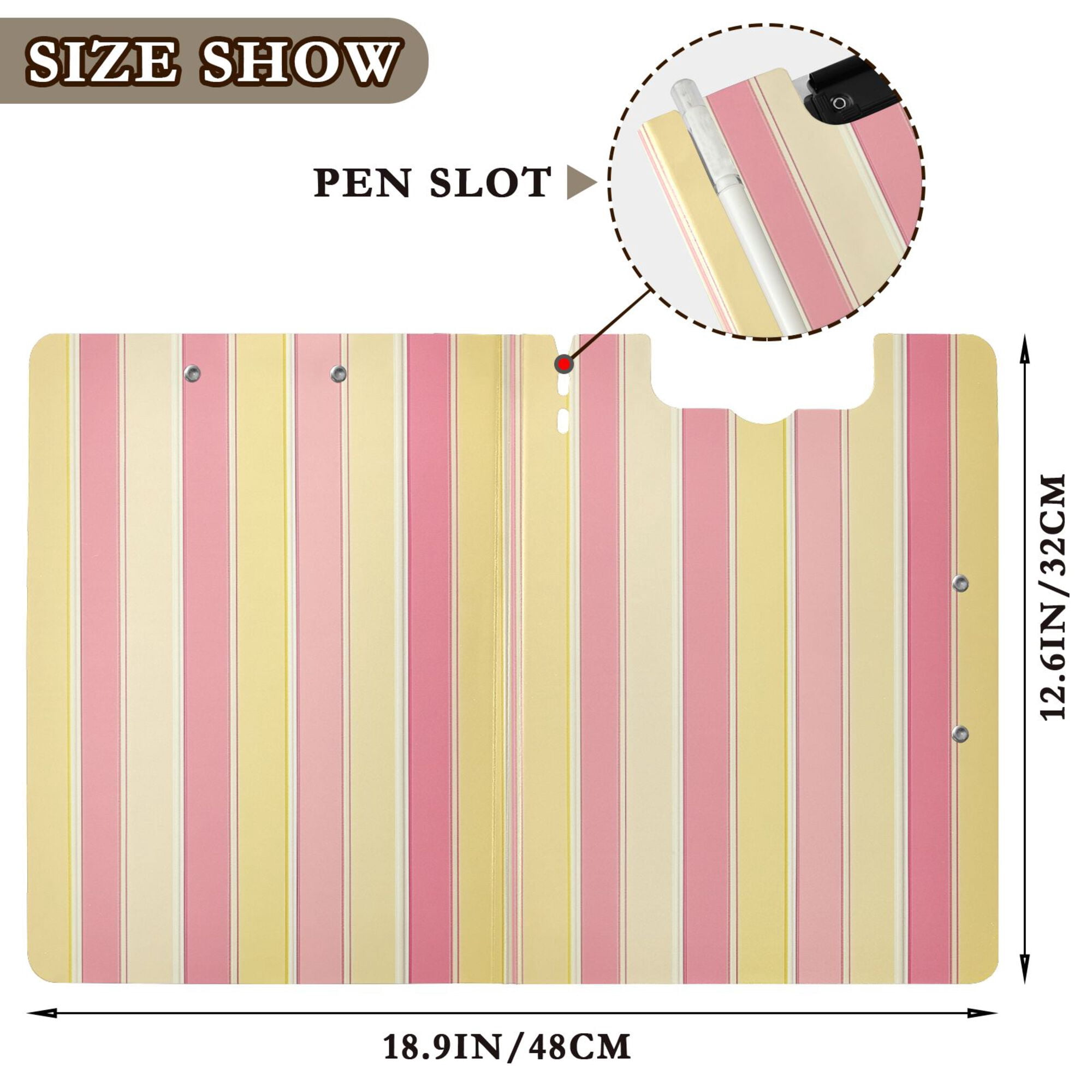 FORMRS A4 Clipboard Folder with Pen Holder Horizontal Foldable School Office Binder, Pink and Yellow Striped Pattern