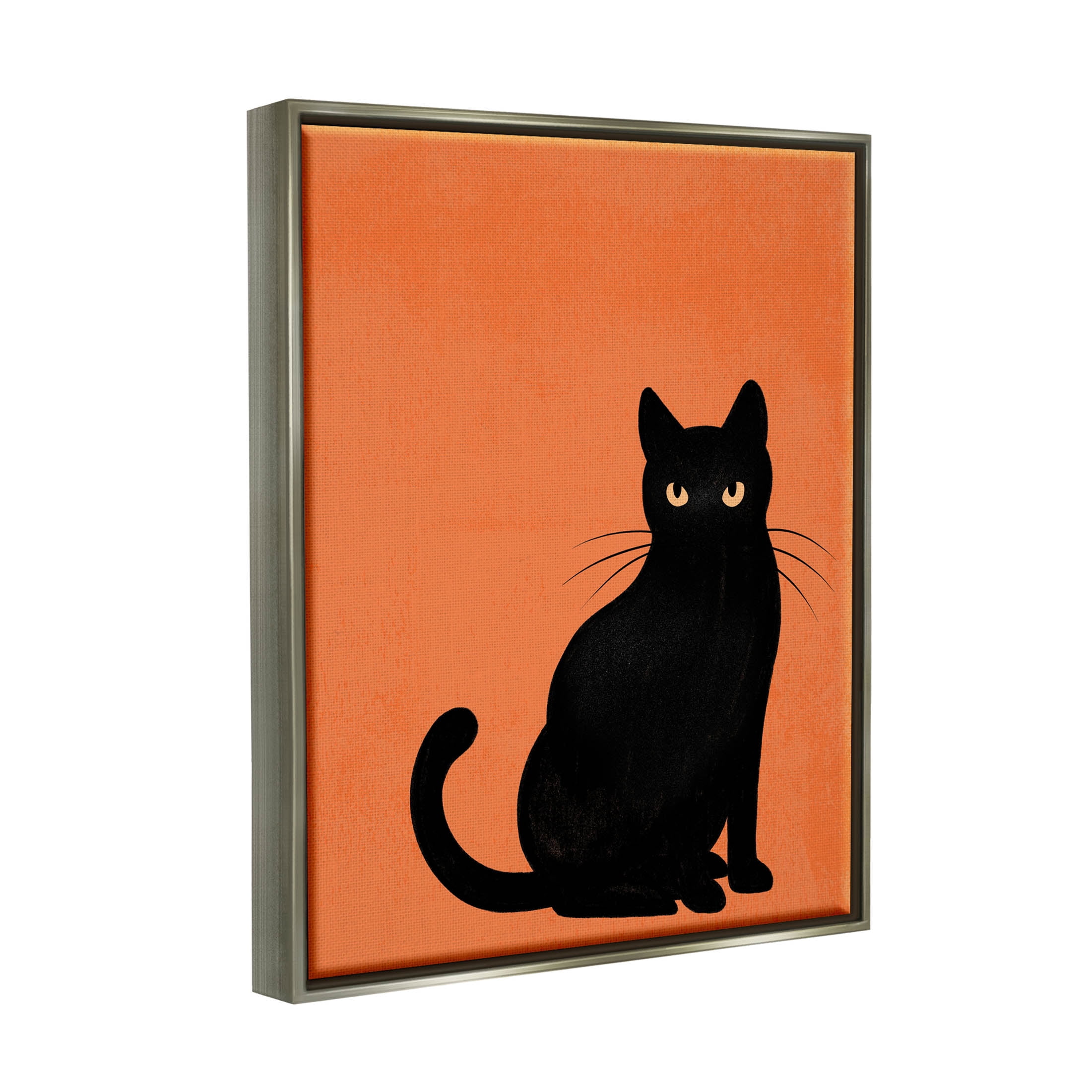 Stupell Industries Bold Black Cat Silhouette Graphic Art Luster Gray Floating Framed Canvas Print Wall Art, Design by Jo Taylor