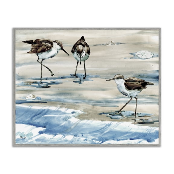 Stupell Industries Rustic Lodge Rockhampton Sandpipers Ocean Waves Gray Framed Giclee Art, 14 x 11, by Paul Brent