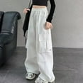thumbnail image 5 of Staki Girl Cargo Pants Cargo Pants for Women High Waisted Casual Pants Baggy Stretchy Wide Leg Streetwear with Pockets(White,5-6 Years), 5 of 5