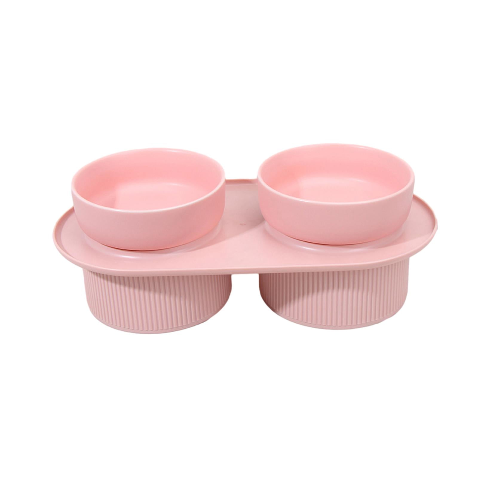 FITYLE Double Ceramic Cat Feeding Bowls Cat Bowls Puppy Bowls Ceramic Tall Cat Dishes Water Food Bowl for Medium Dog Indoor Cats Pet Pink