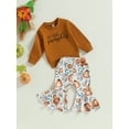 thumbnail image 3 of Toddler Baby Girl Halloween Clothes Pumpkin Outfits Set Pullover Sweatshirt Tops+Flare Pants Fall Winter Baby Clothes, 3 of 8