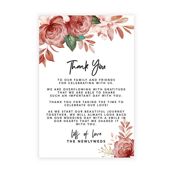 Koyal Wholesale Boho Floral Wedding Thank You Place Setting Cards for Table Reception, Dinner Plates, 56-Pack
