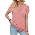 thumbnail image 2 of Womens T Shirts Short Sleeve Tops Summer V Neck Shirts Petal Sleeve Tees Casual Blouses, 2 of 5