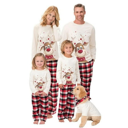 

Christmas Pajamas Sleepwear Set Reindeer Top with Plaid Pants