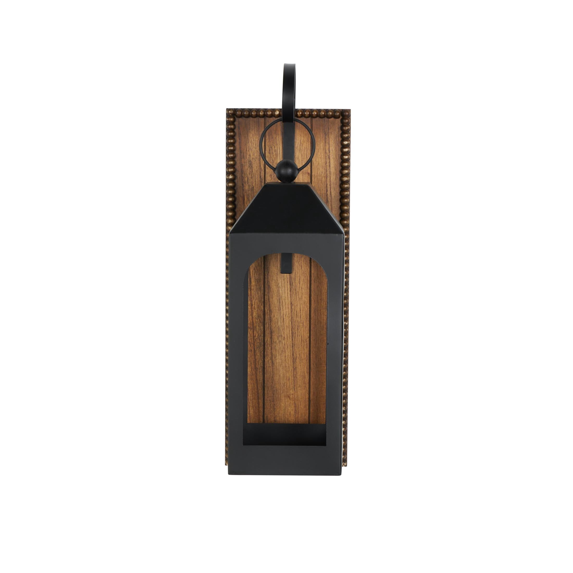 DecMode 2 Holder Black Metal Abstract Suspended Arched Cutout Wall Sconce with Brown Wood Backing and Beaded Edge