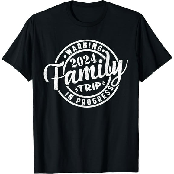 Warning Family Trip In Progress 2024 Family Trip Matching T-ShirtMen and women, Black T-shirt, size: Extra large
